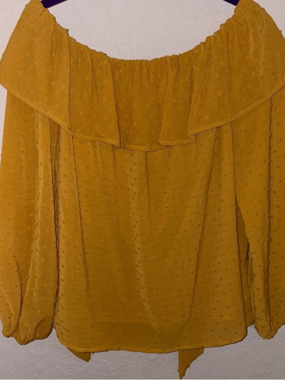 Ruffled Off-Shoulder Blouse in Mustard Yellow